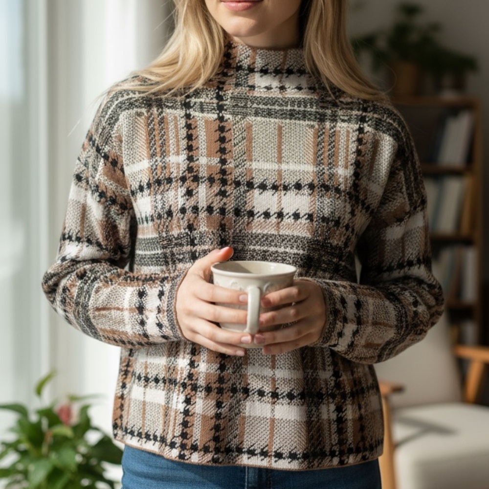 Rachel Zoe Mock Neck Plaid Sweater – Size Small